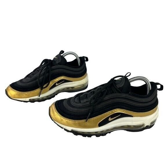 Nike‎ AirMax 97 Shoes Womens 9 Youth 7 Black Metallic Gold Shoes - Picture 4 of 13